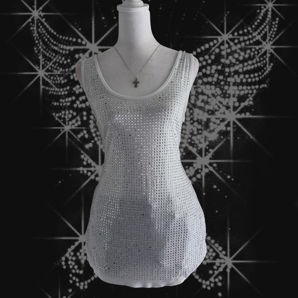allover mcbling bedazzled embellished rhinestones glam tank top